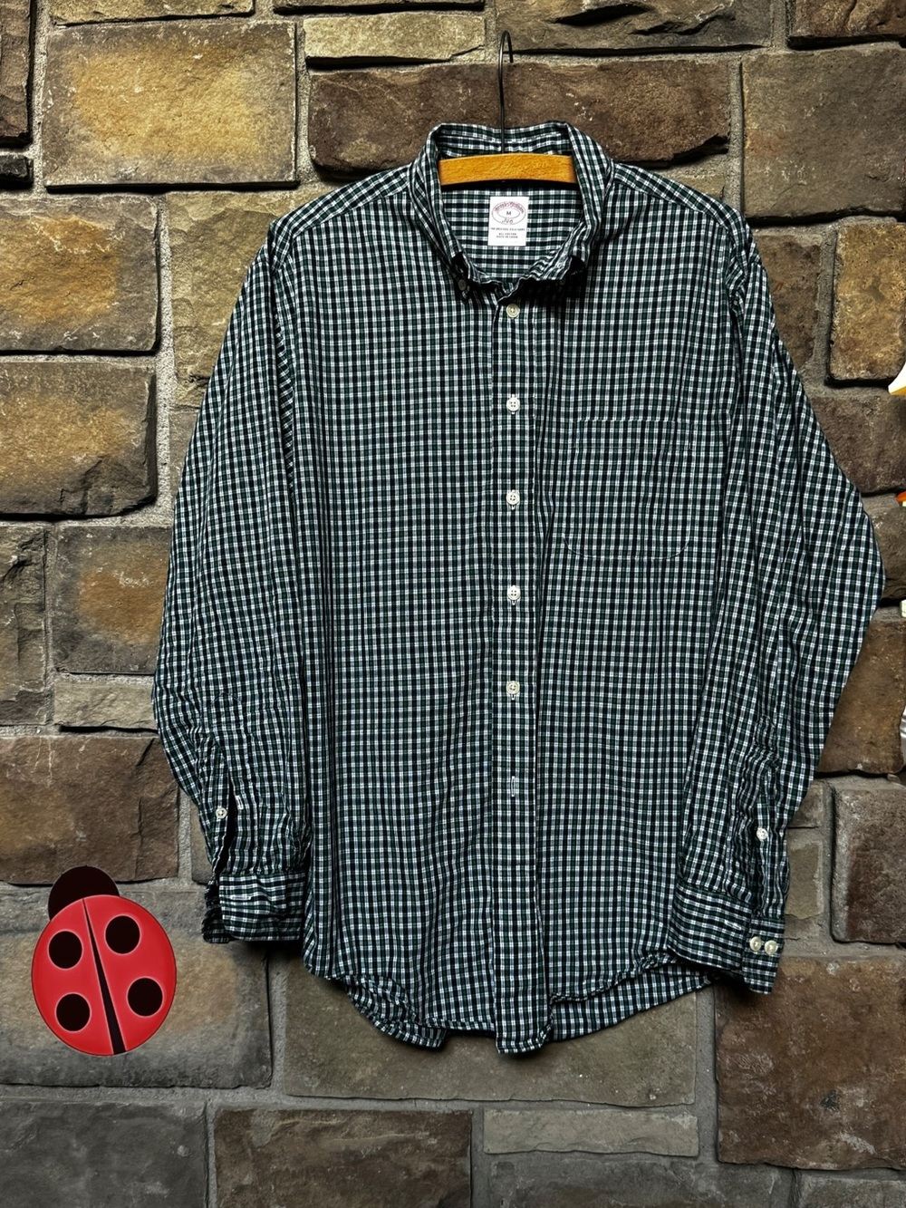 Brooks Brothers Men's Green Checked Button-Down Shirt - M